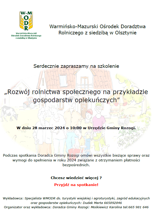 Treść zaproszenia na Zaproszenie na szkolenie 28.03.2024 Gospodarstwa opiekuńcze_Rozogi