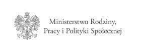 Logo Ministerstwa Rodziny, Pracy i Polityki Społecznej- czarny napis na białym tle, Godło Polski